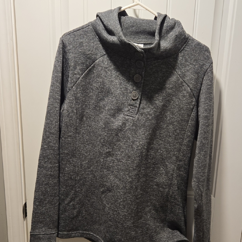 Columbia Charcoal Gray 4 button Hooded pull-over XL Darling Days Fleece